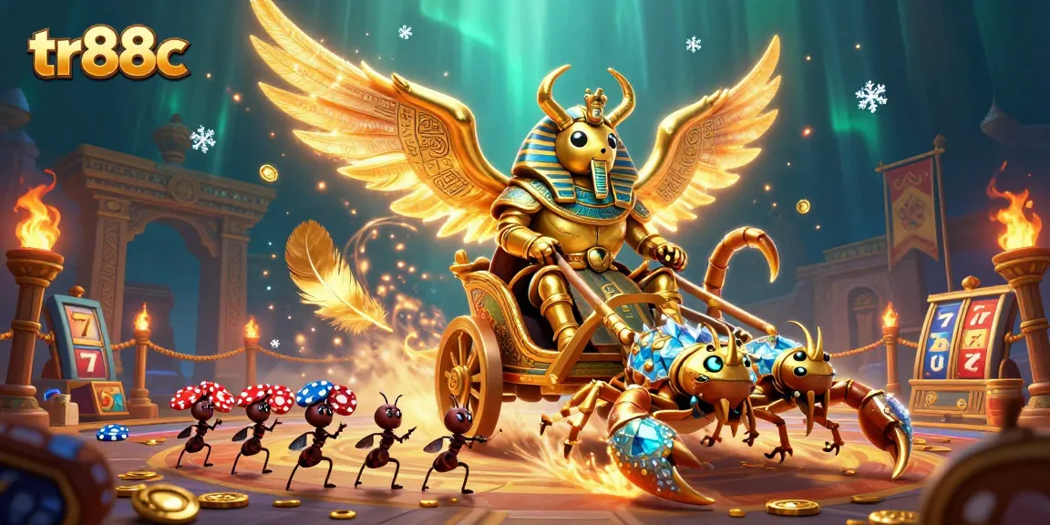 Experience thrilling gaming action with tr88c's fabulous golden scarab beetle in this vibrant 3D illustration.