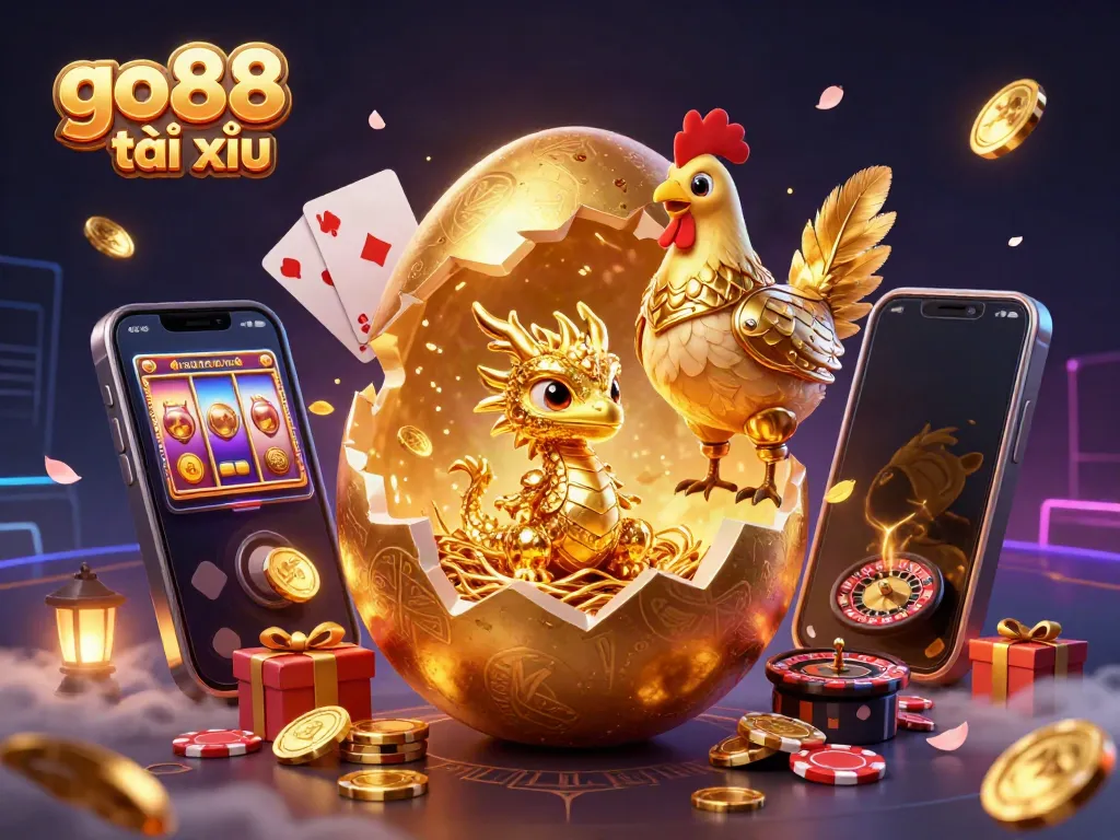Experience thrilling go88 tài xỉu with a dazzling dragon and golden treasures in a vibrant casino scene.