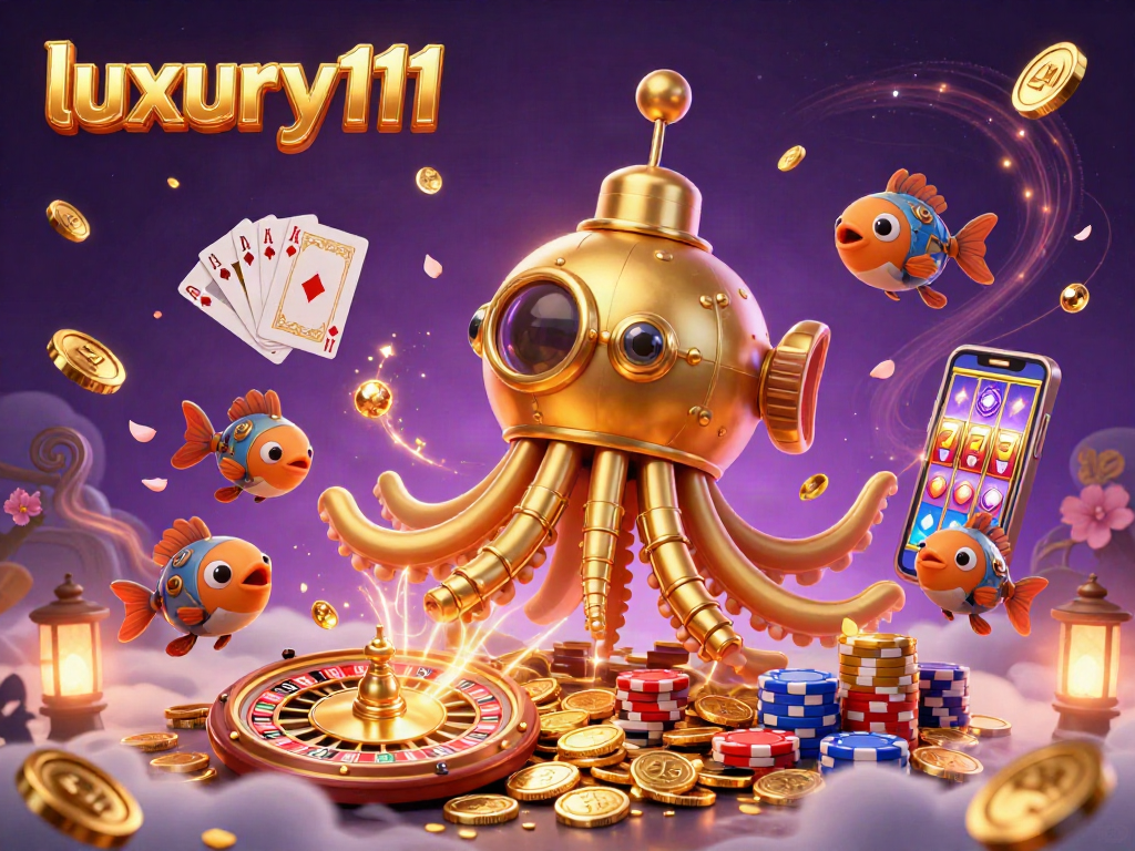 Engage in luxury111 gaming excitement with a golden kraken submarine and dynamic casino elements.