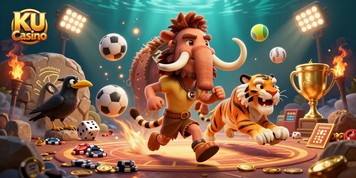 Experience the excitement of KU Casino with dynamic characters and thrilling games in this engaging illustration.