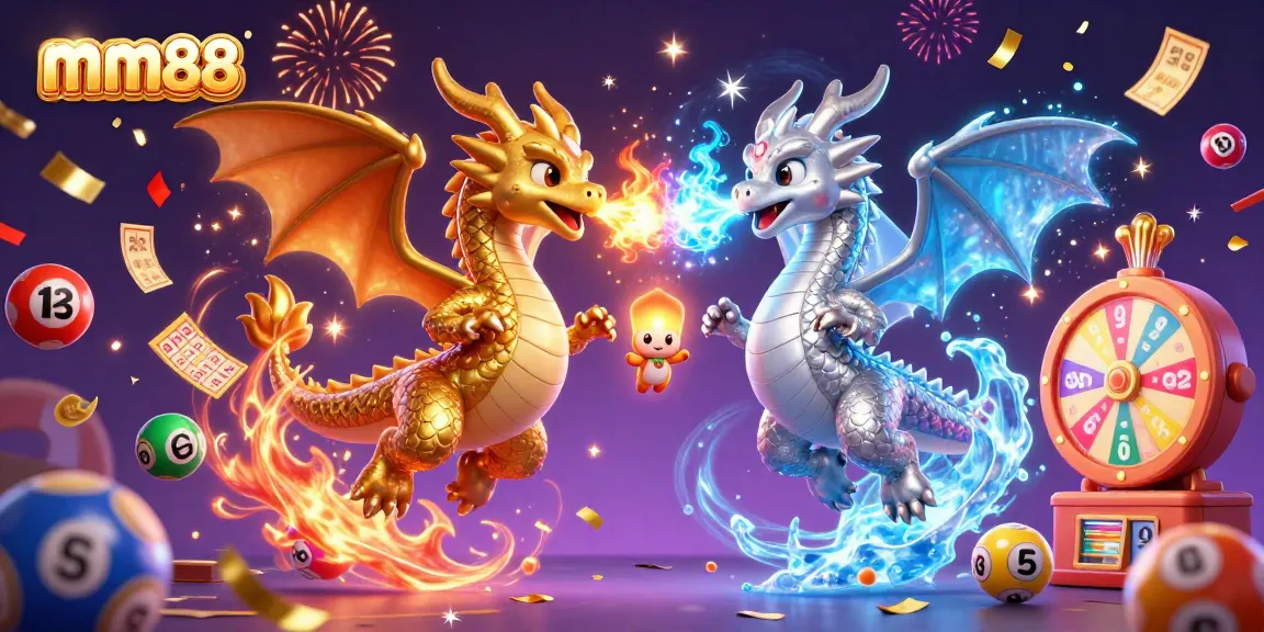 Experience thrilling games at mm88, featuring colorful lottery elements and dynamic dragon visuals.