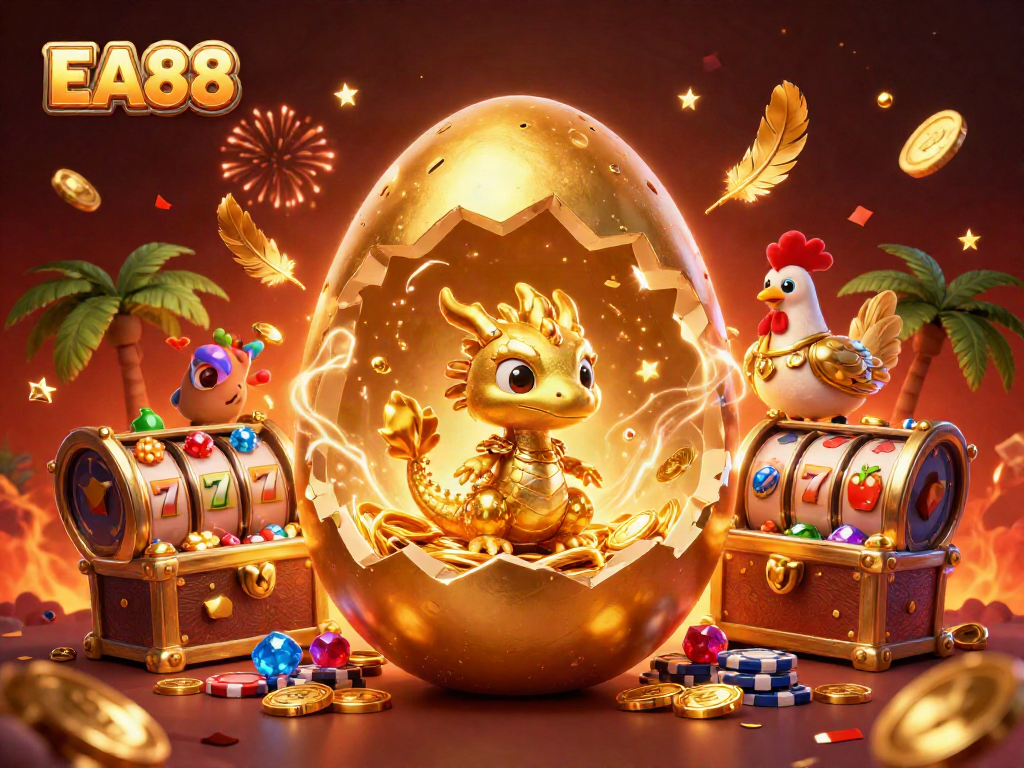Win big at EA88 with a golden dragon and poker chips in a vibrant casino scene!