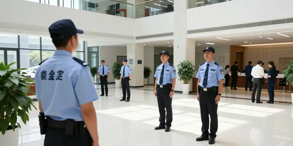 Security professionals in uniform providing trusted local security services in a corporate setting.