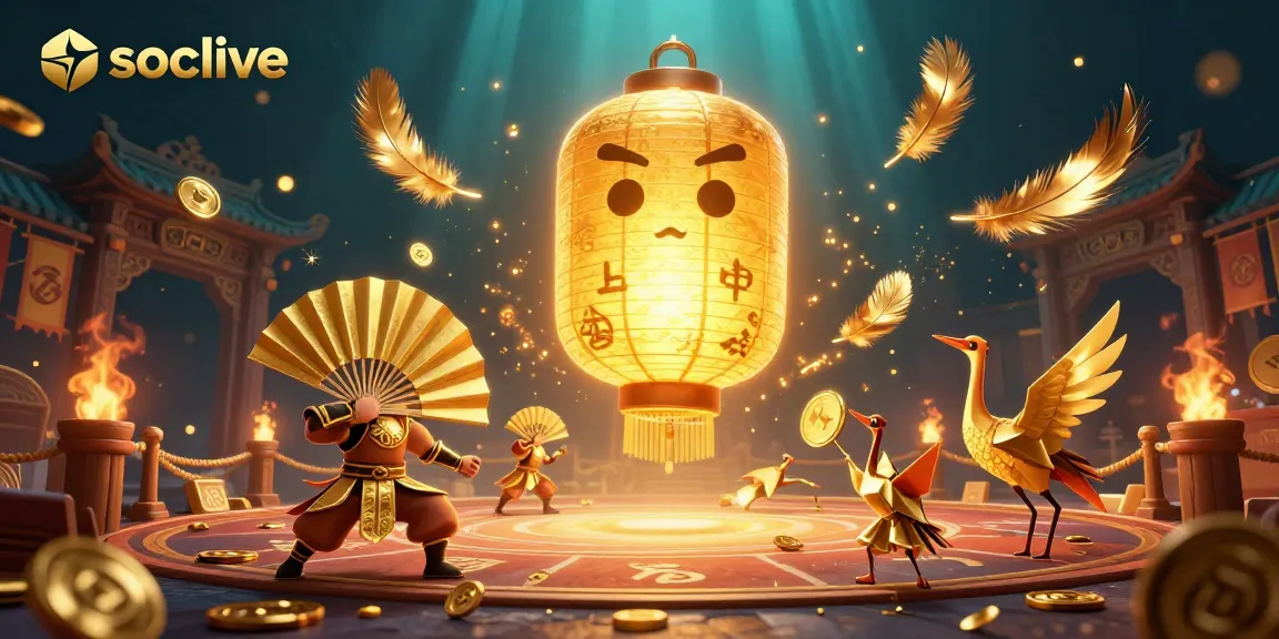 Experience socolive's vibrant casino scene with glowing lantern spirit and dynamic game elements.