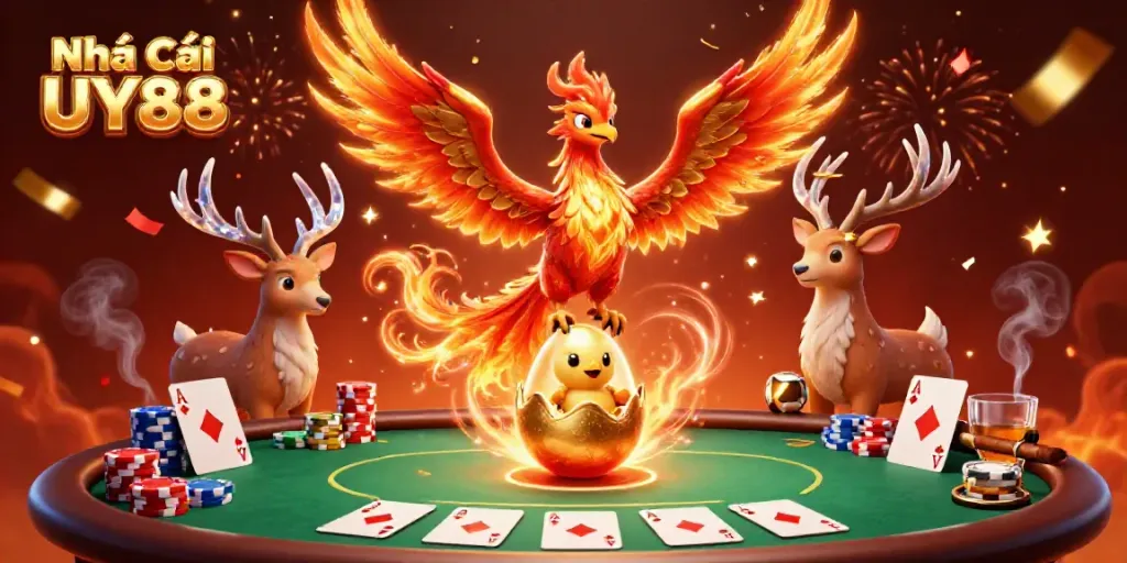 Experience online gaming excitement at Nhà Cái UY88 with dynamic casino elements and mythical characters.