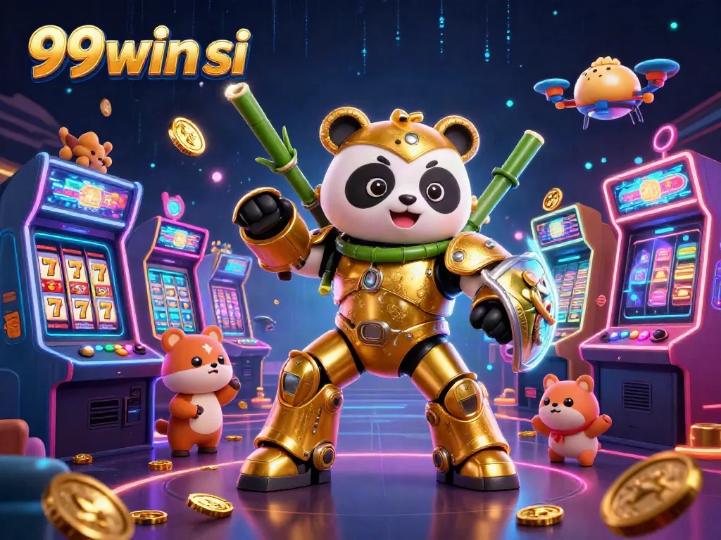 Engage in thrilling gaming action with 99win si's vibrant casino atmosphere filled with animated characters and slot machines.