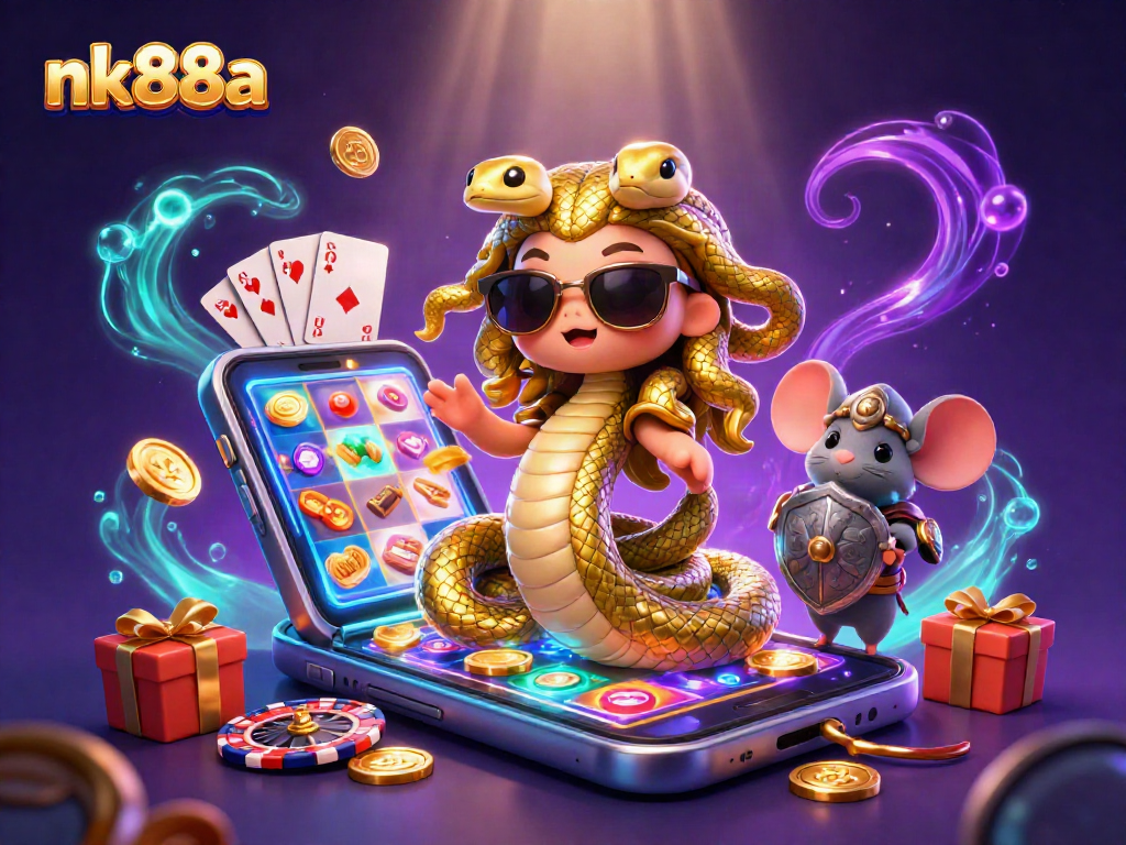 Experience vibrant gameplay with nk88a's immersive Medusa scene featuring slot games and golden coins.