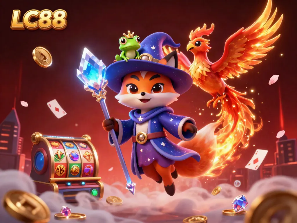 LC88 wizard fox conjures luck among spinning slots and shimmering coins.