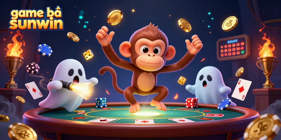 Experience the thrill of game bài sunwin as a ghost-hunter puppy tracks a mischievous poltergeist monkey in a bustling poker scene.