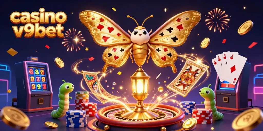 Experience the excitement of casino v9bet with this vibrant 3D illustration showcasing games and fun.