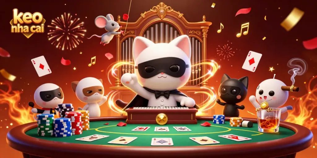 Engage with keo nha cai strategies at an enchanting casino scene with vibrant characters and gaming elements.