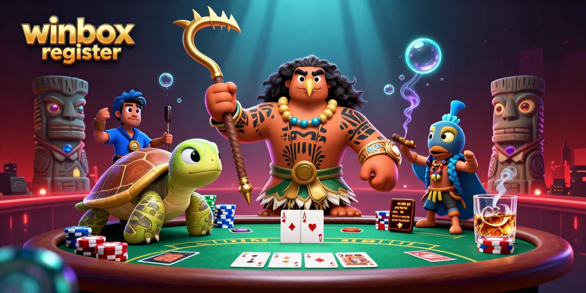 Winbox register to join exciting poker action with vibrant characters and dynamic casino elements.