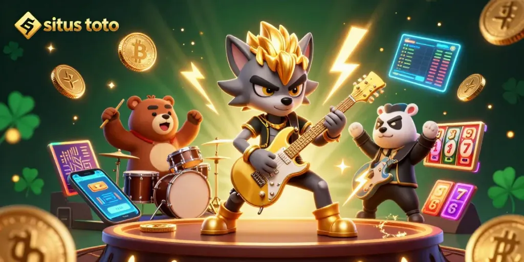 Experience situs toto in a vibrant casino setting with cartoon characters and dynamic gaming elements