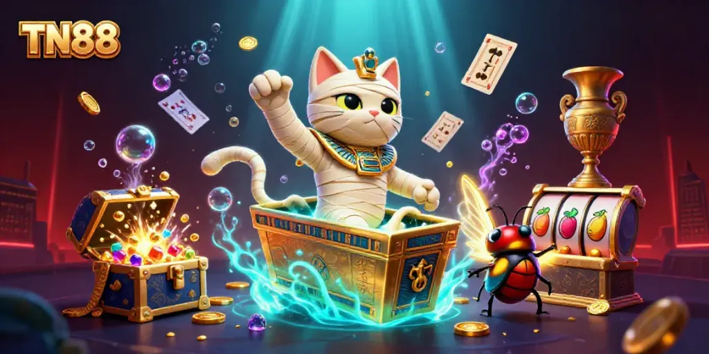 Experience thrilling gameplay at TN88 with a vibrant Egyptian-themed casino scene featuring exciting slot elements.