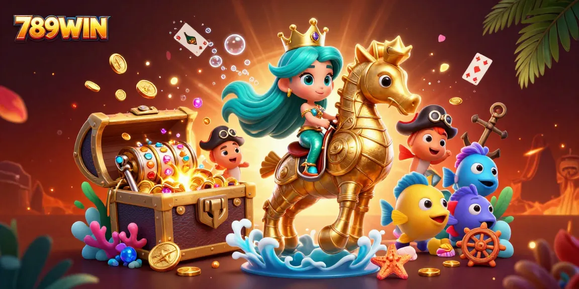 Engage with 789WIN in a vibrant 3D casino world featuring a mermaid and treasure elements.