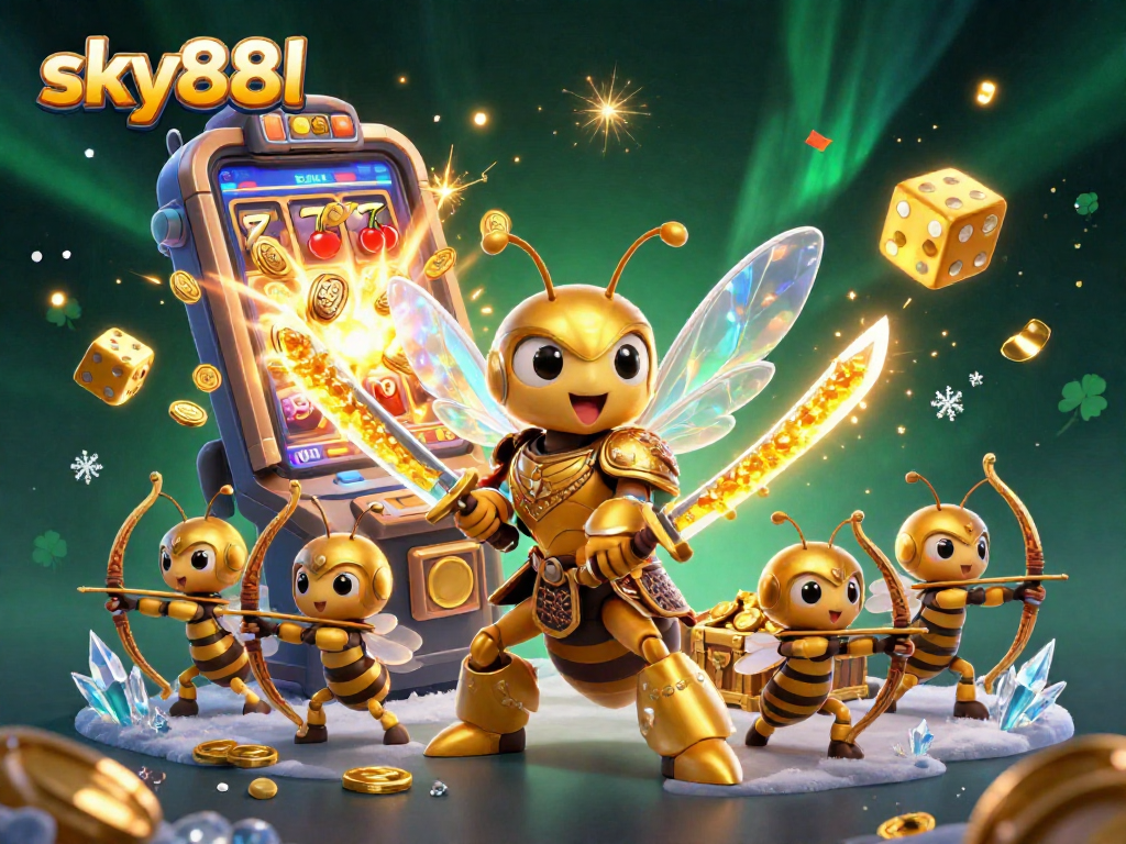 Engage in thrilling slots at sky88l with dynamic jackpots and vibrant graphics in this immersive casino scene.