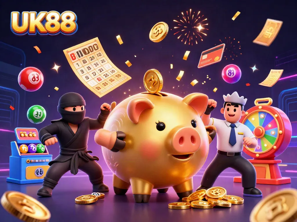 Engage in fun gameplay as UK88 showcases a thrilling casino scene with dynamic characters and vibrant game elements.