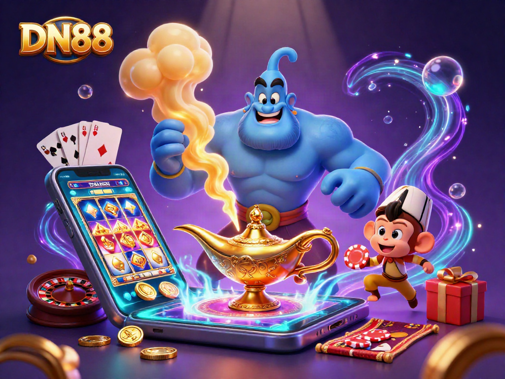Experience immersive gaming at DN88 with vibrant casino elements and a magical atmosphere.