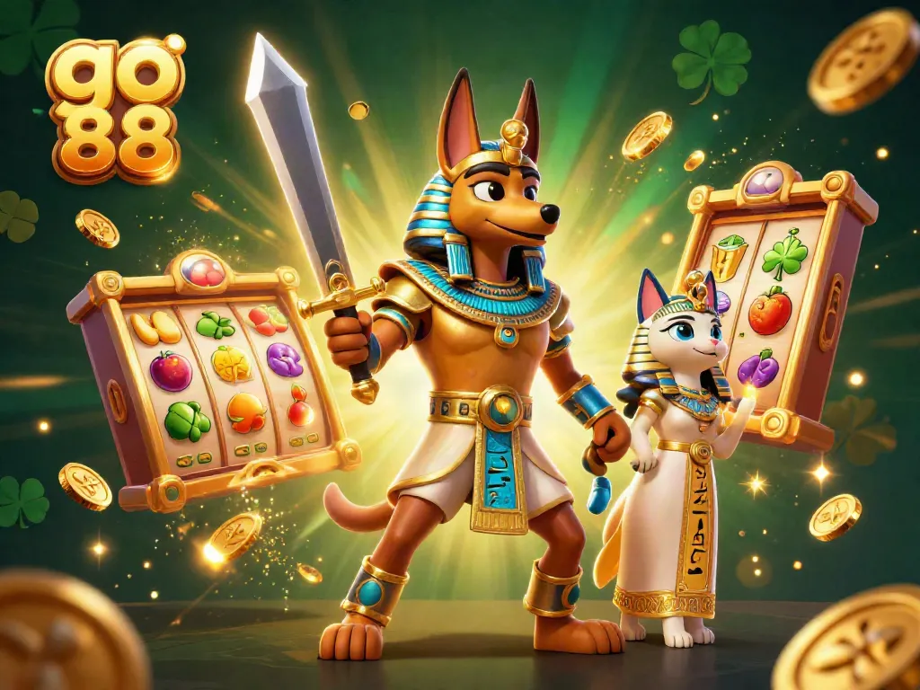 Experience exhilarating wins at go 88 with ancient warriors, jackpot reels, and glittering coins in a vibrant casino scene.