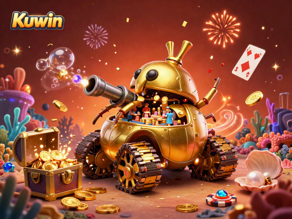 Kuwin brings excitement to life with a 3D cartoon golden beetle tank showcasing a miniature casino experience.