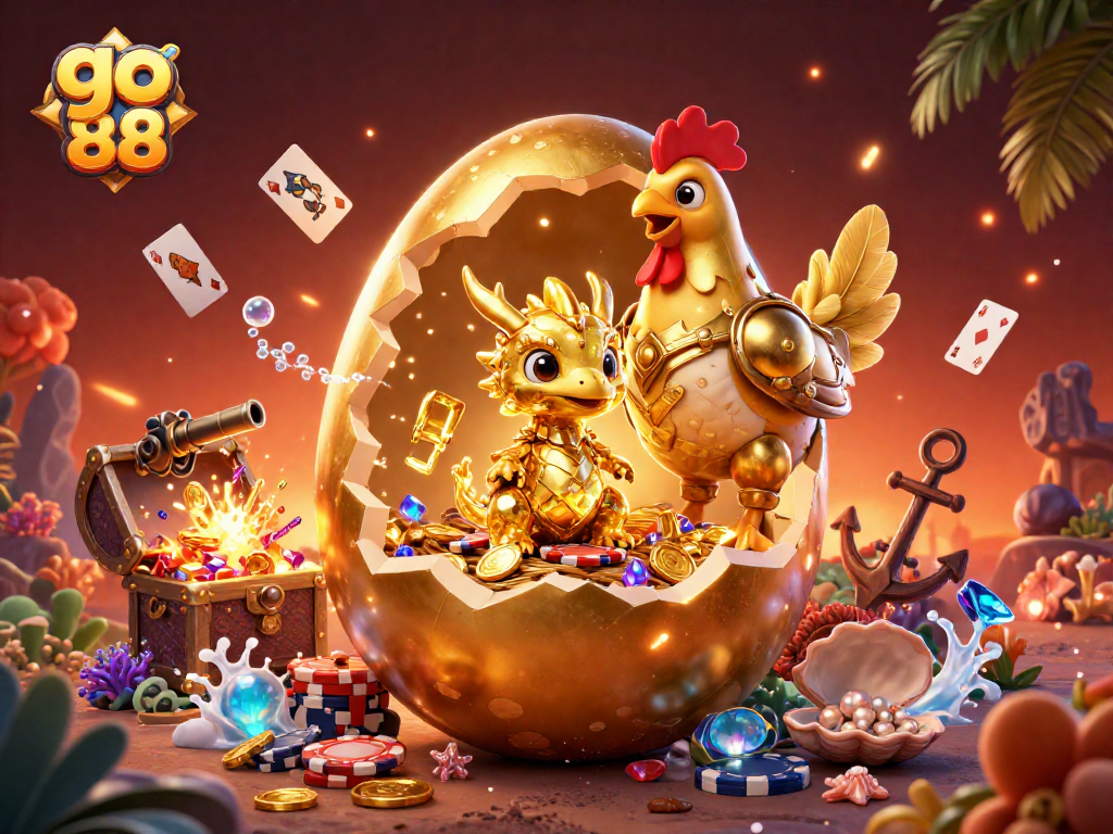Experience the thrill of go 88 with a golden dragon amidst vibrant casino treasures.