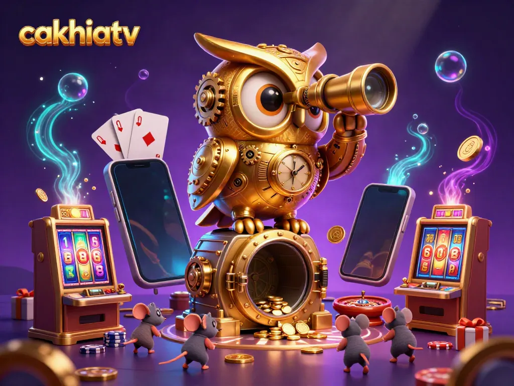 Experience cakhiatv with the vibrant casino scene featuring a golden owl and playful mice.
