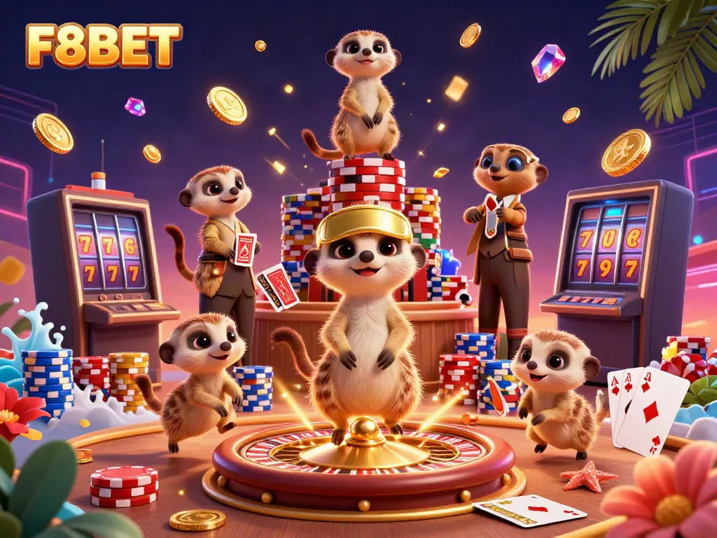 Explore innovative gambling strategies with F8BET in a vibrant, dynamic casino scene.