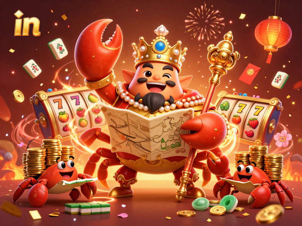 Engage in online entertainment with the golden crab emperor and casino elements in a vibrant scene
