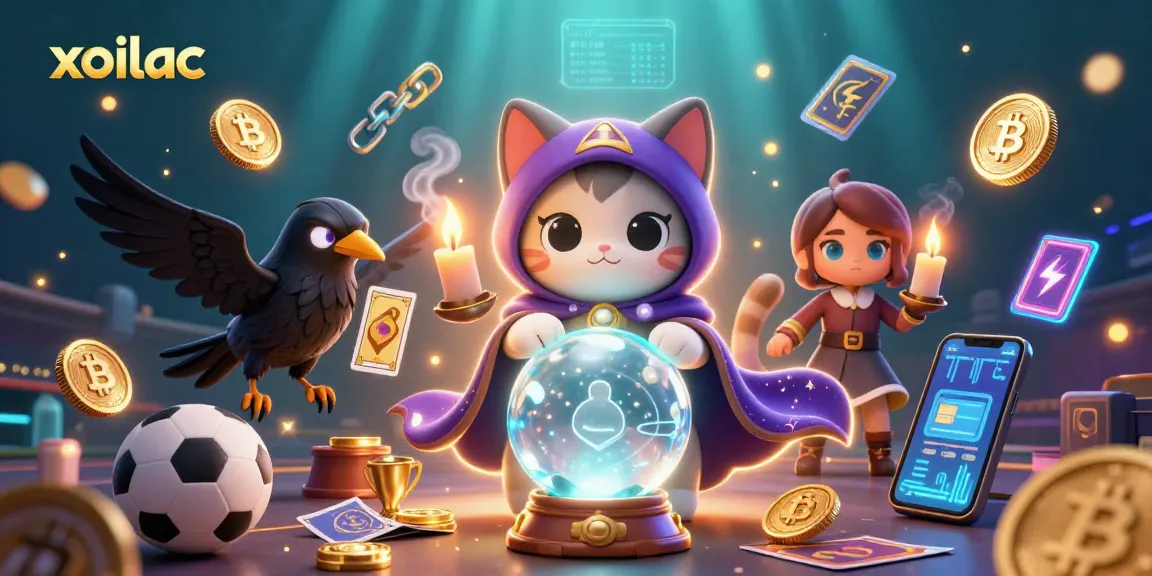 Engage with xoilac's thrilling sports betting experience, featuring vibrant cat mystic, raven dealer, and immersive betting elements.