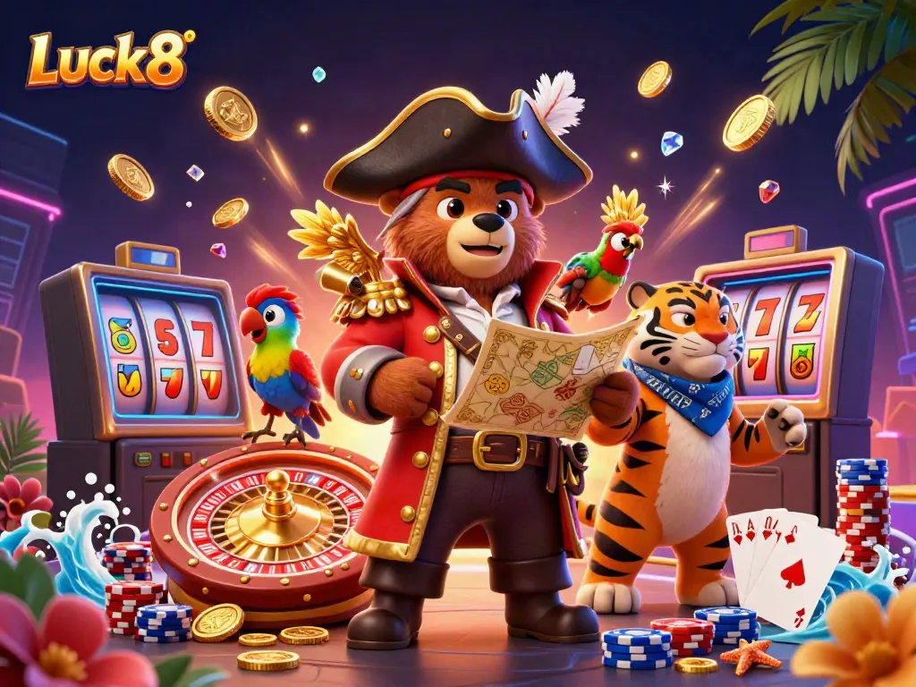 Experience exciting gameplay at Luck8 with thrilling casino characters and vibrant gaming elements.