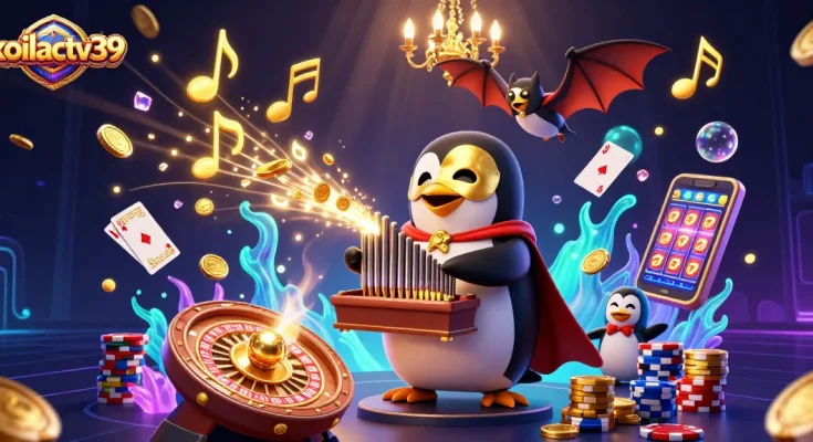 Play and win with xoilactv39's vibrant casino-themed illustration showcasing animated characters and dynamic elements.