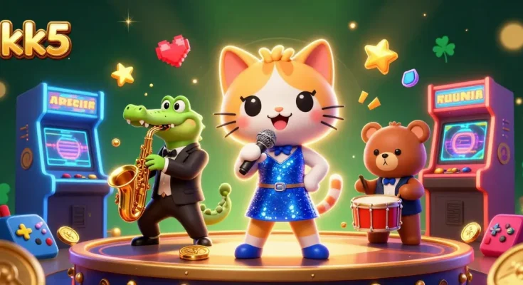 Engage in thrilling games at kk5 with 3D characters enjoying casino action in a vibrant atmosphere.