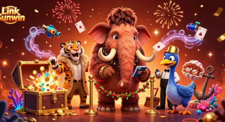 Experience excitement with Link Sunwin at the vibrant casino scene featuring unique characters and colorful elements.