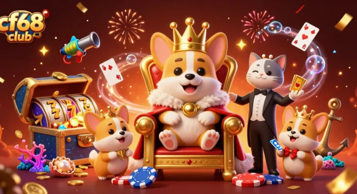 Play at cf68 club and win with the royal corgi in a vibrant, engaging casino scene.