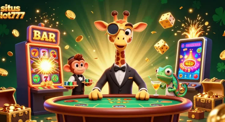 Experience the thrills of situs slot777 with a dynamic 3D casino scene bursting with action.