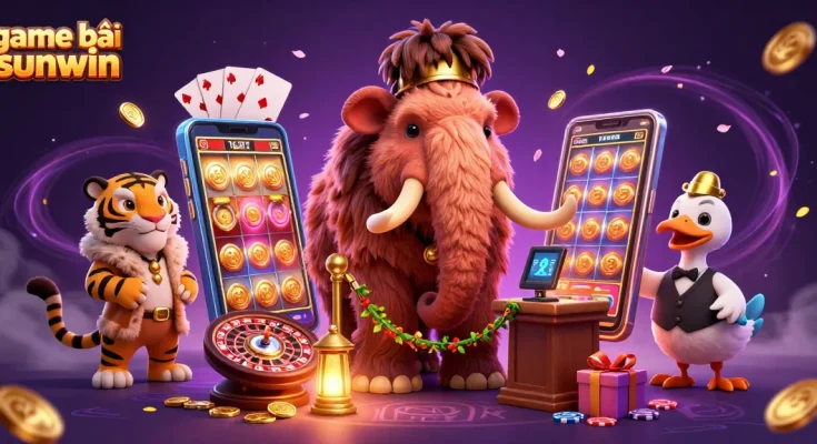 Engage in thrilling game bài sunwin with lively characters in a vibrant casino scene.