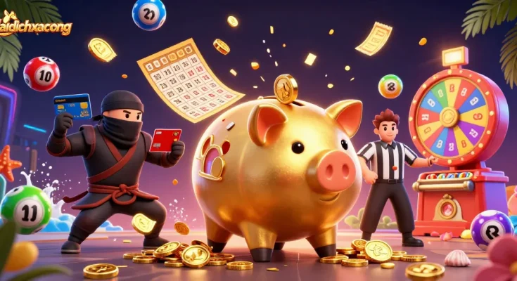 Engage with daidichxacsong's thrilling gaming scene featuring colorful lottery elements and character action.