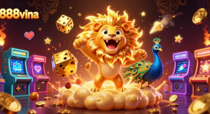 Experience excitement at 888vina with vibrant games, golden dice, and dynamic energy.