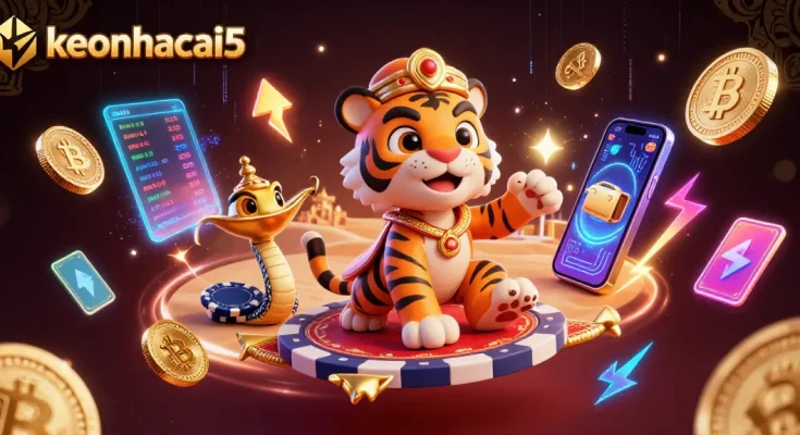 Experience the thrill of keonhacai5 with vibrant casino-themed digital artwork featuring a tiger sultan.