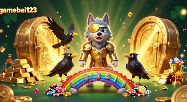 Engage in thrilling gameplay with gamebai123, featuring vibrant Norse-inspired characters in a rich casino setting.
