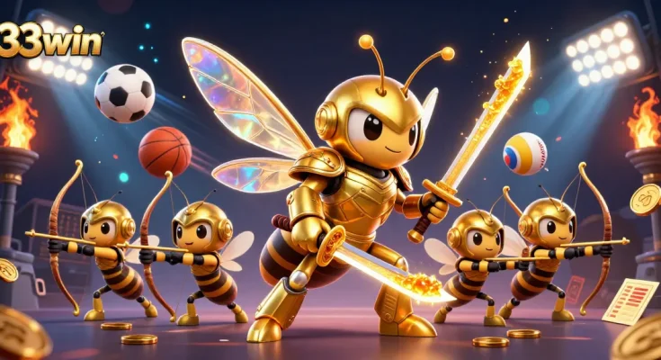 Engage with 33win as a giant golden hornet offers exhilarating casino adventures with dynamic elements.
