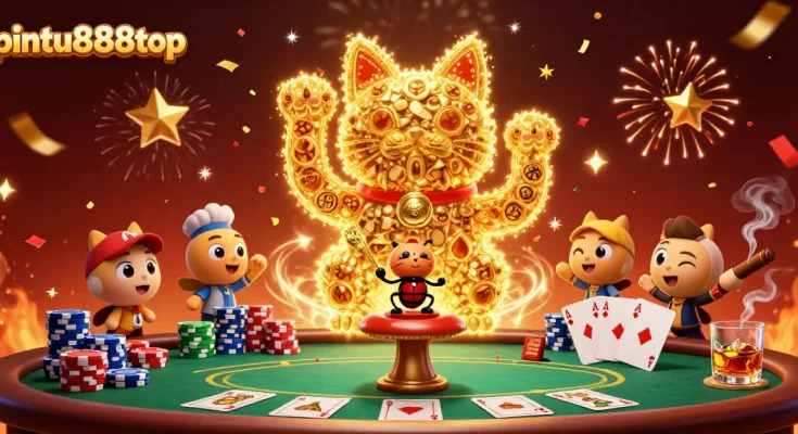 Win big at pintu888top with lucky cats, poker chips, and festive casino elements.