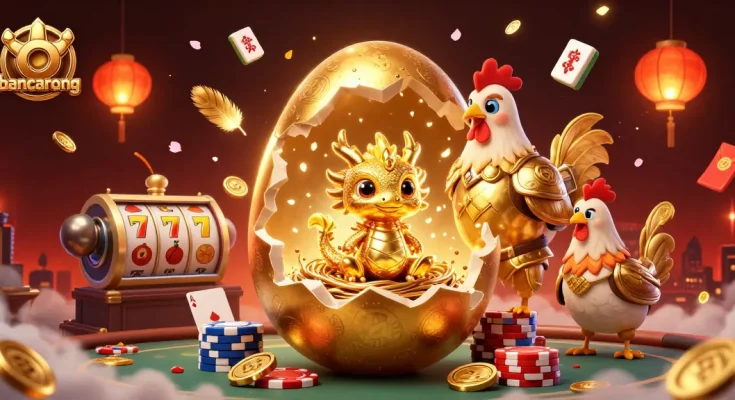Join the action at bancarong with a vibrant illustration of a golden dragon and poker chips.