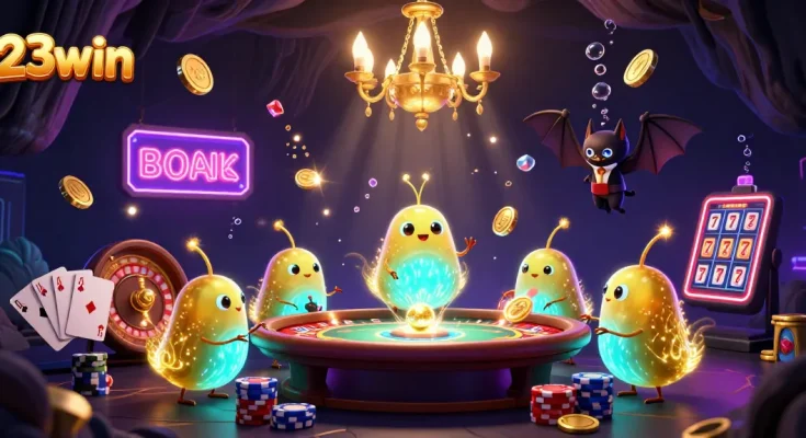 Experience vibrant casino thrills with glowworms illuminating a stunning 23win scene of gaming action.