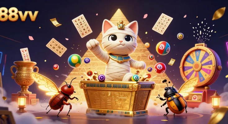 Experience thrilling wins with 88vv in a vibrant, dynamic casino illustration.