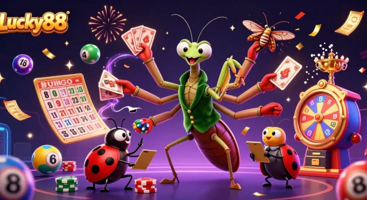 Lucky88 offers a vibrant gaming experience with dynamic gambling elements in a festive casino atmosphere.