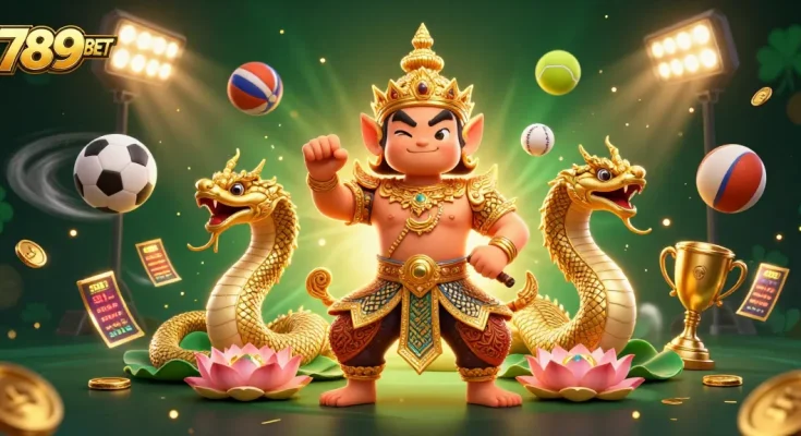 Experience exciting gaming action with 789BET featuring Thai guardian and dynamic sports elements.