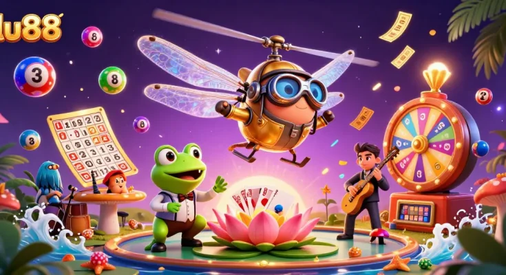 Experience the magic at lu88 with a lively casino scene showcasing a dragonfly pilot and engaging elements.