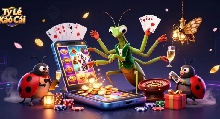 Tỷ Lệ Kèo Nhà Cái finds fortune as a mantis dealer orchestrates casino excitement with vibrant visuals.