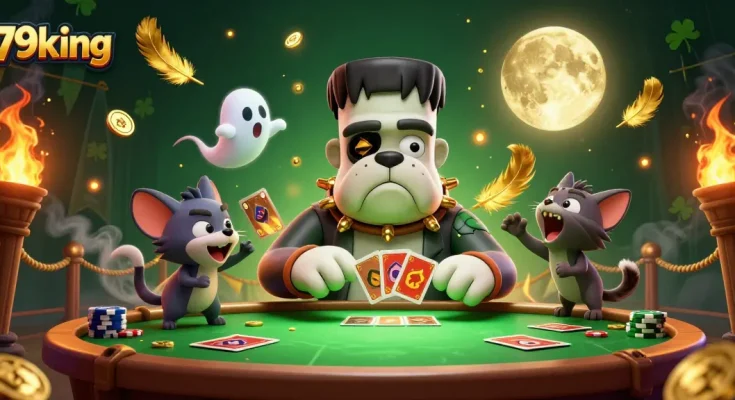 79king brings excitement to the casino with a monster dealer and a ghostly mouse in an engaging scene.